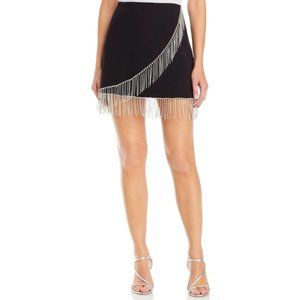 FORE Black Mini Skirt Fringe Rhinestone Skirt Size M NWT